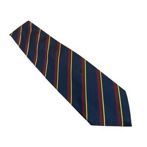 Vintage 70s Navy Striped Wide Tie with Red and Yellow Accents